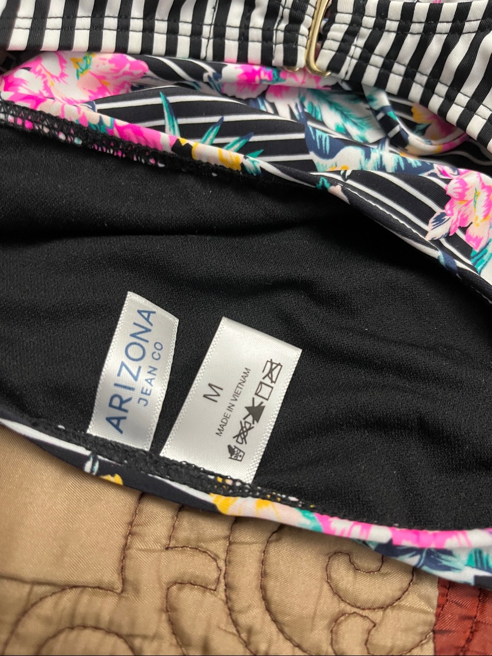 Arizona Black & White Striped Floral One-Piece Swimsuit - Picture 5 of 5